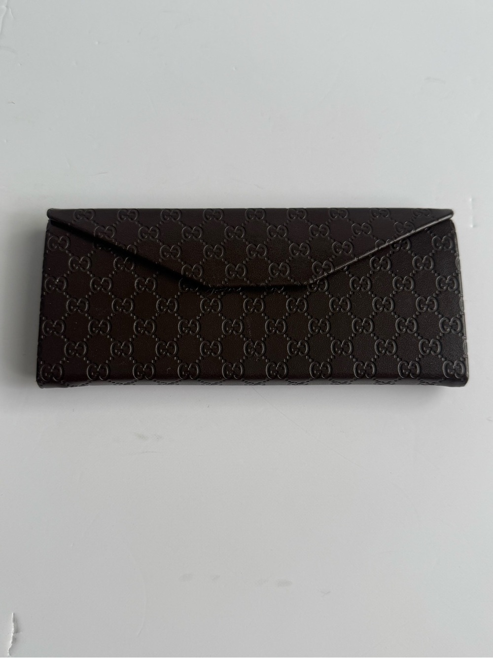 Gucci GG Brown Leather collapsible Eyeglass Sunglasses Case Snap Closure